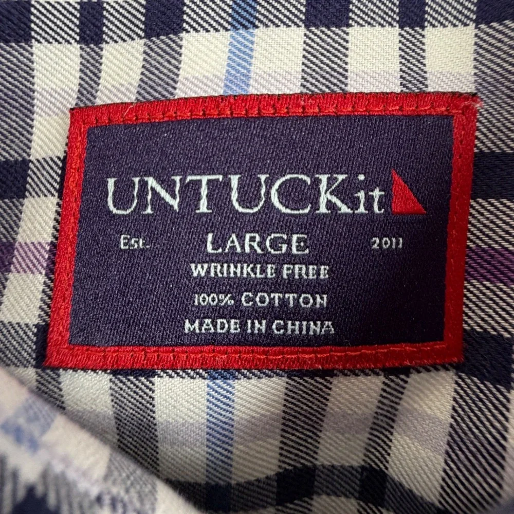 UNTUCKit‎ Mens Large Wrinkle Free Plaid Button Down Shirt Blue Purple White